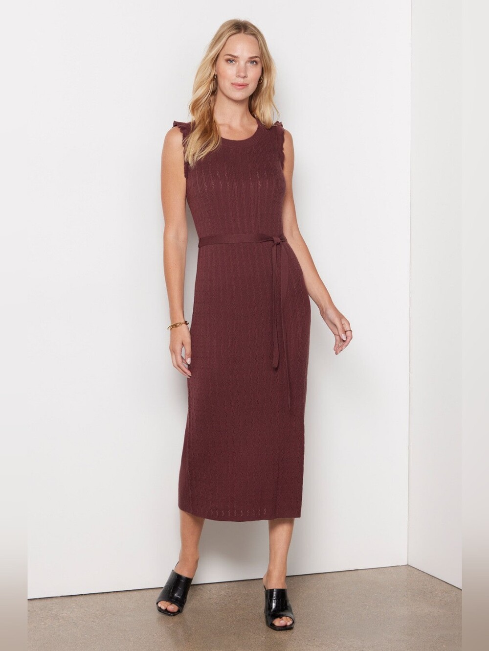 Paige Gardenia Sleeveless Knit Midi Dress in Wine